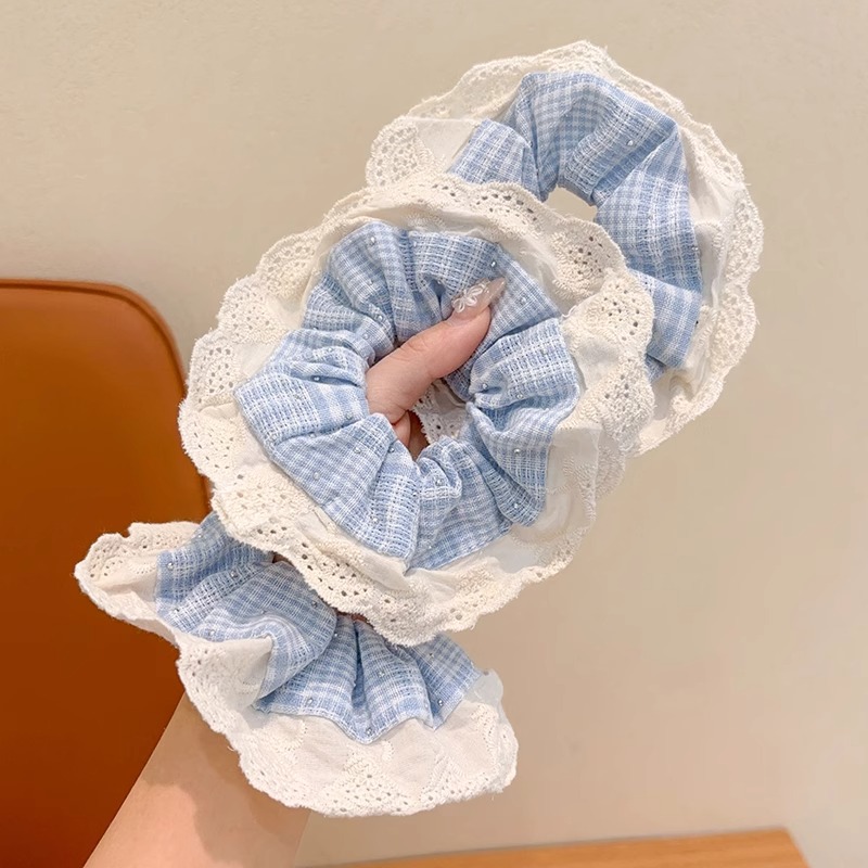 Super inmortal niños anillo de encaje francés niña adorable joyería de cabello de flores 2024 nueva línea de cabello de bolas de chicas