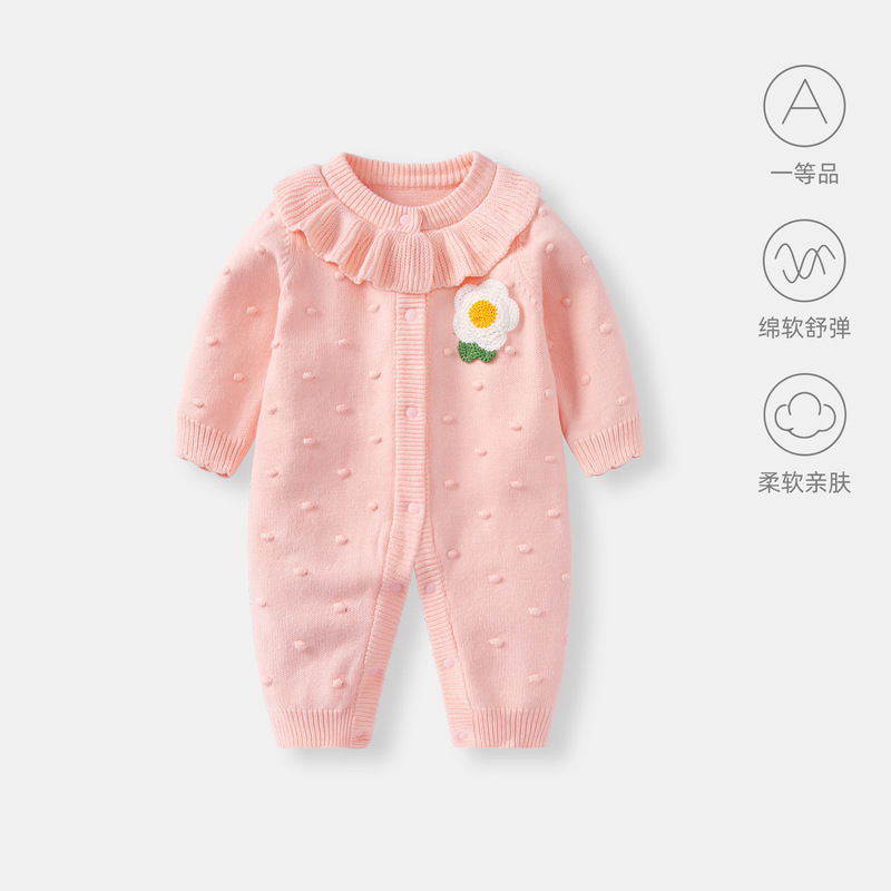 婴儿衣服连体衣秋装小月龄女宝宝满月百天针织毛线哈衣外出服爬服|undefined