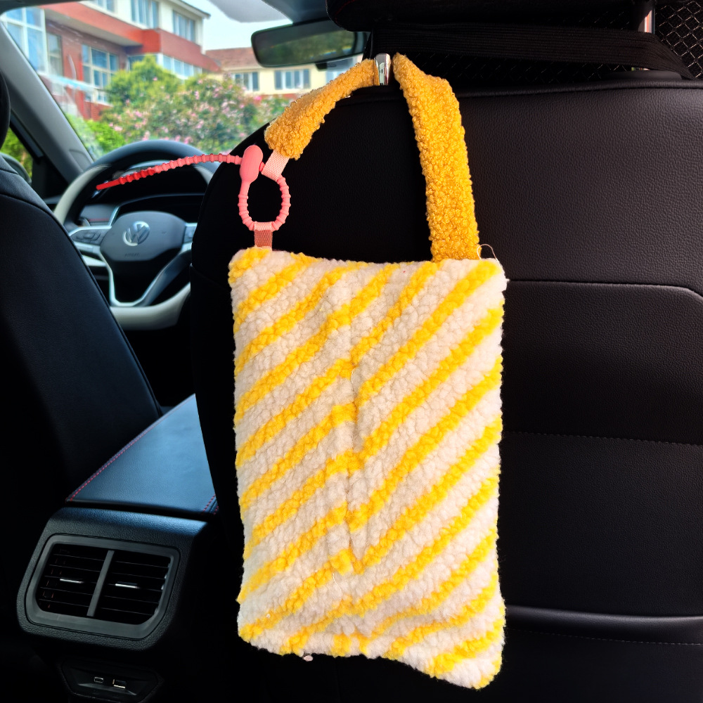 Fabricante directo de caja de toallas para automóviles de rayas de peluche para automóviles colgantes multifuncionales de toallas para fumadores domésticos de automóviles bolsas de toallas de doble propósito