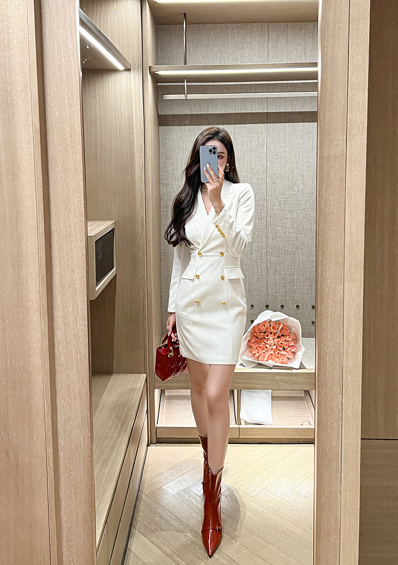 Đầm blazer nữ công sở kiểu dáng thời trang Pháp, tay dài, cổ ve — Màu đen chi tiết 33