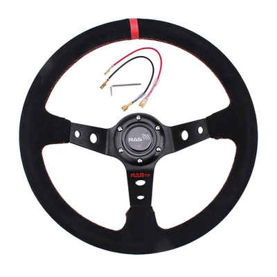 Cross-Border Car Modification Parts Steering Wheel Racing Steering Wheel Suede Sports Steering Wheel 14 Inches 35cm (Steering wheel) - rastp-mark-red