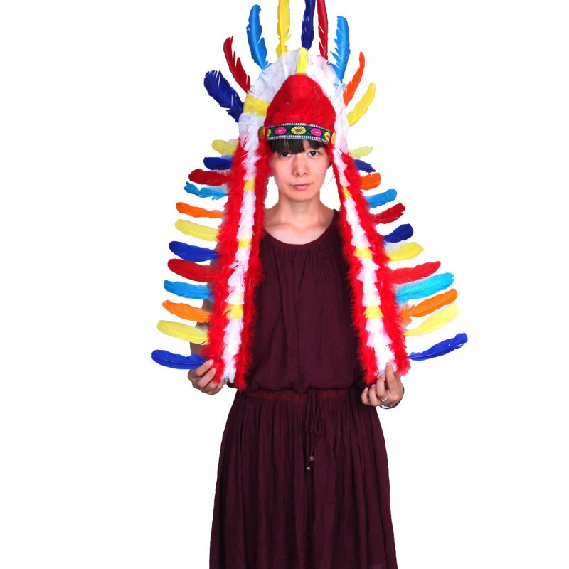 1 Halloween Savage COS pluma tocado pluma indio tocado pluma negro rojo blanco sombrero jefe indio