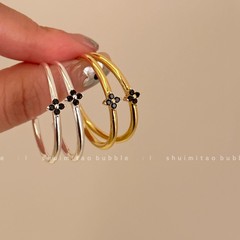 简约气质轻奢高级感黑色锆石花朵金属耳环小众设计感通勤百搭耳饰