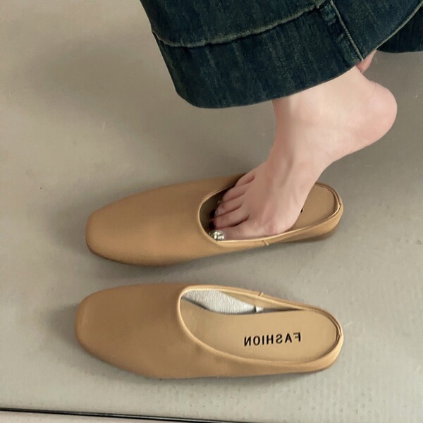 Retro summer women's slippers square toe