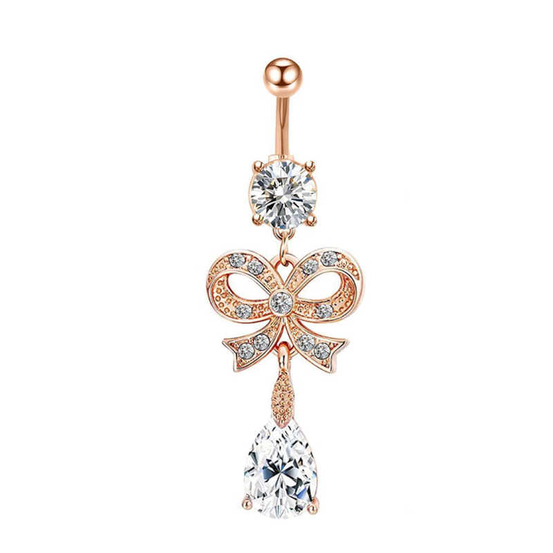 New Bows Water Drop Zircon Umbilical Nail Belly Button Piercing Jewelry Belly Button Ring display picture 2