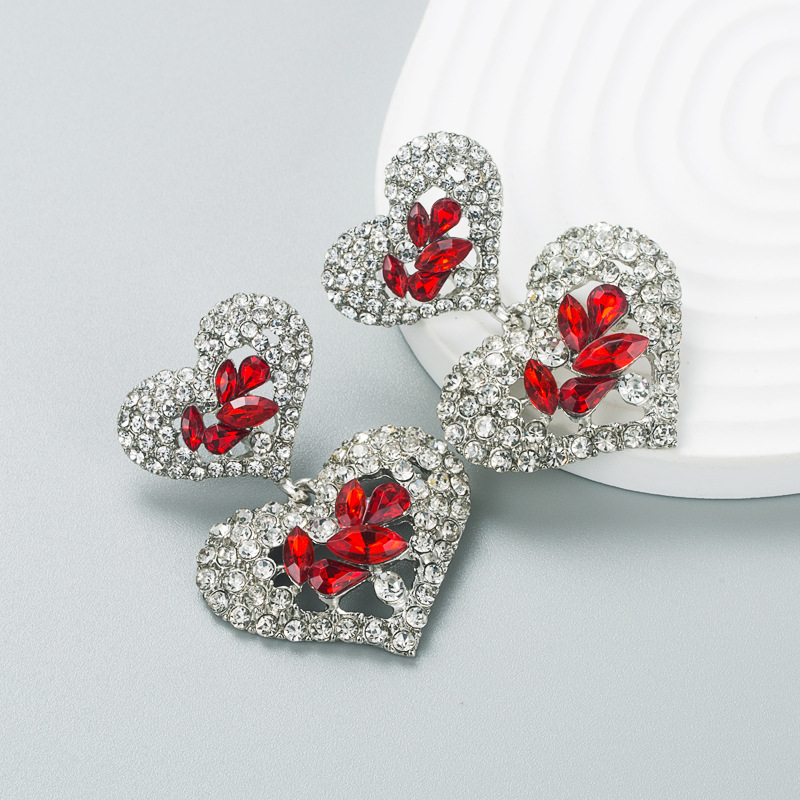 European And American Fashion Exaggerated Multi-layer Heart-shaped Rhinestone Earrings display picture 7