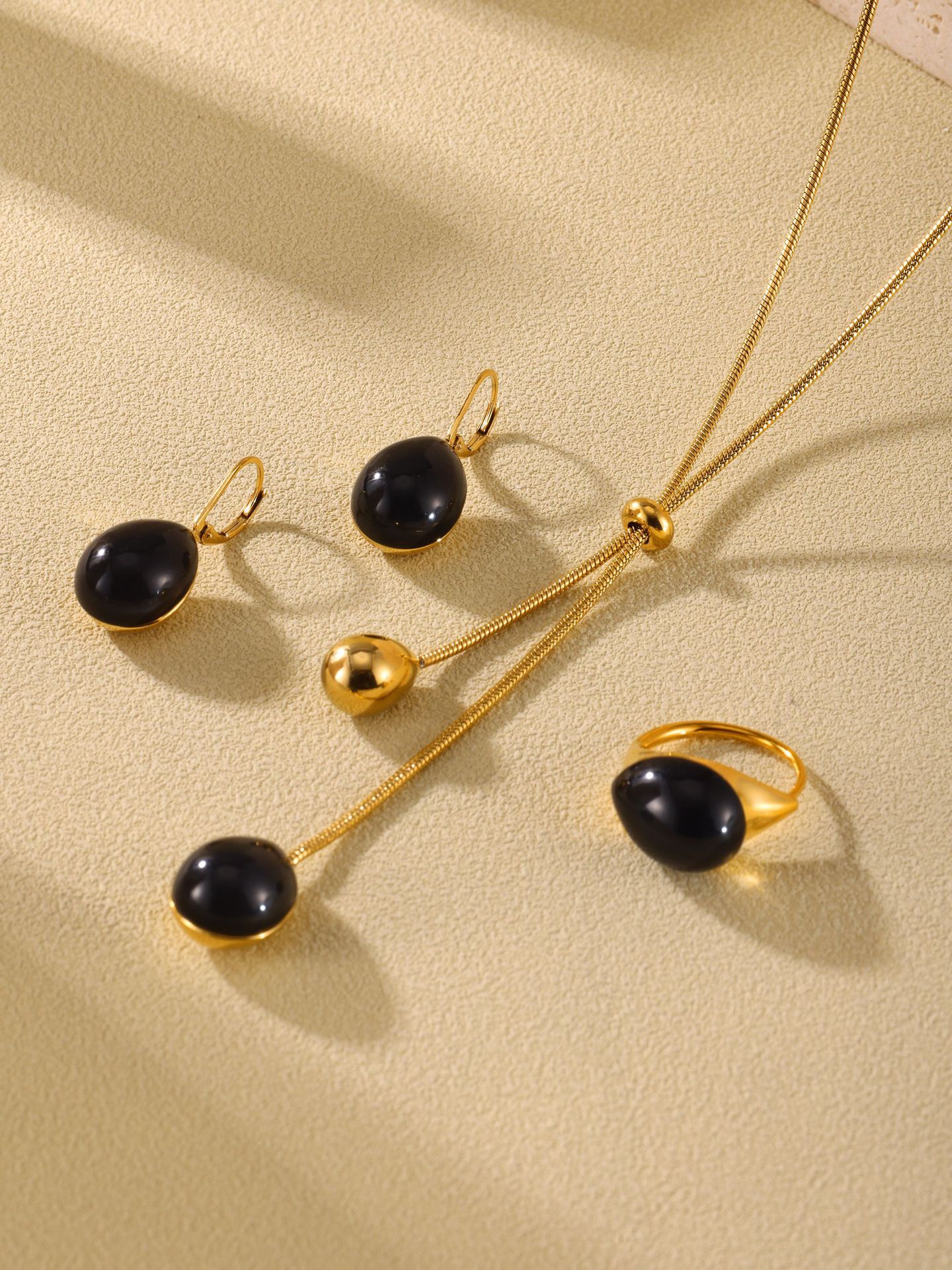 Square Candy Multi-color Droplet Shaped Resin Pendant, Pull-out Sweater Necklace, Ring, Earring, Stainless Steel Set For Women_voghion.com