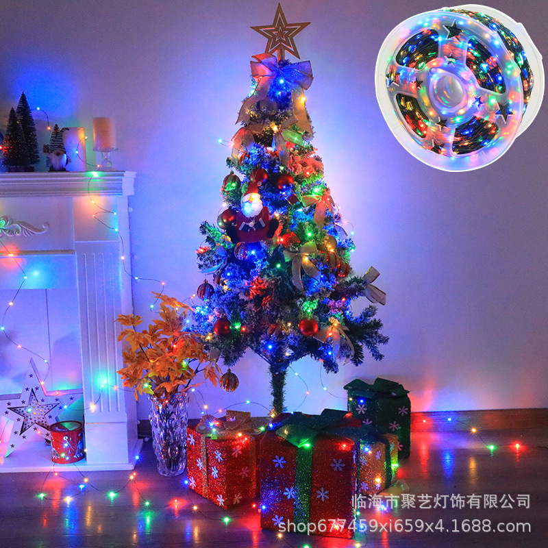 Mayorista control remoto transfronterizo árbol de Navidad LED línea recta lámpara de alambre de cobre impermeable estrella de Navidad decoración de guirlandas de caña