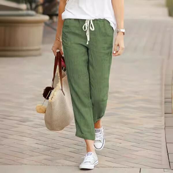 Cross-Border 2025 Amazon Independent Site New Style Solid Color Loose Casual Drawstring Elastic Waist Cotton Cropped Pants Cross-Border 2025 Amazon Independent Site New Style Solid Color Loose Casual Drawstring Elastic Waist Cotton Cropped Pants