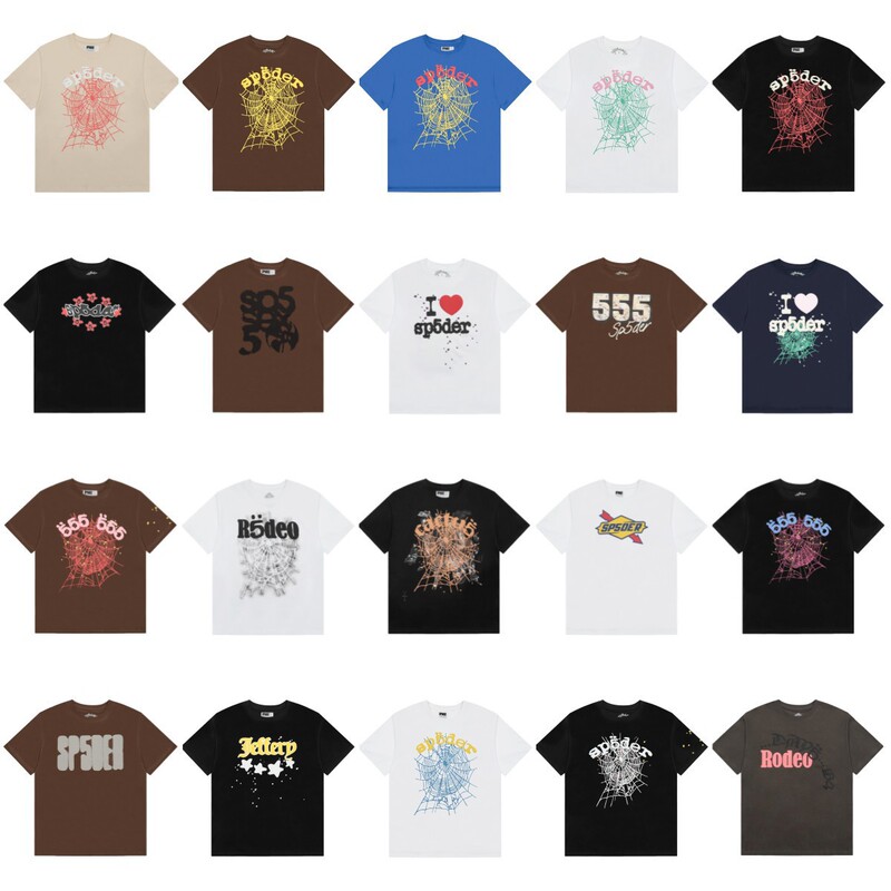 Foreign Trade Beauty Trendy Sp5der555555 Spider Web Printing Summer Loose Trendy Men and Women Couple Short-sleeved T-shirt Summer