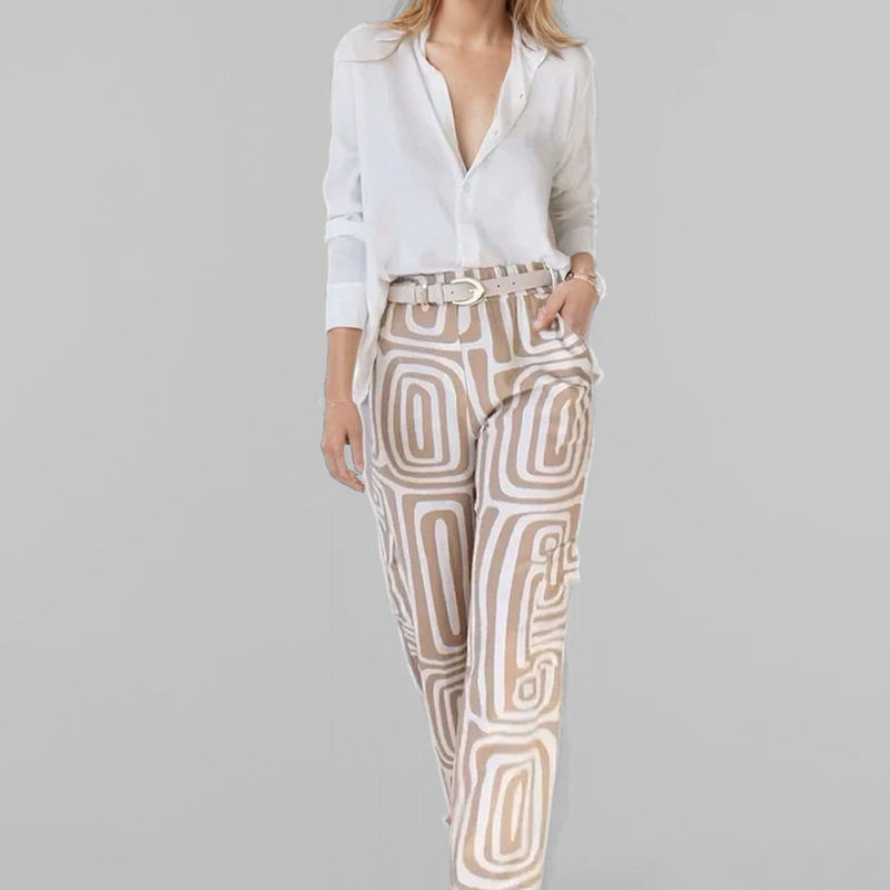 2026 New Spring Women's Clothing European And American Cross-Border Fashion Suit Commuting Simple V-Neck Printed Long_ecoleips.com