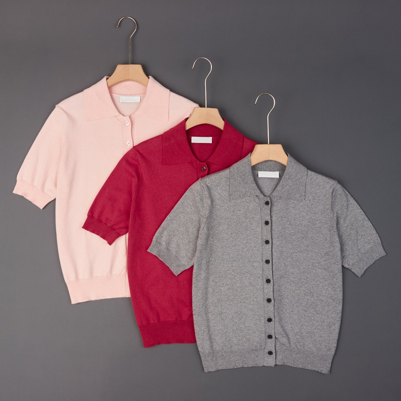 2026 Nordic Style Workwear Soft Lapel Buttoned Casual Short-Sleeved Knitted Cardigan 265-24