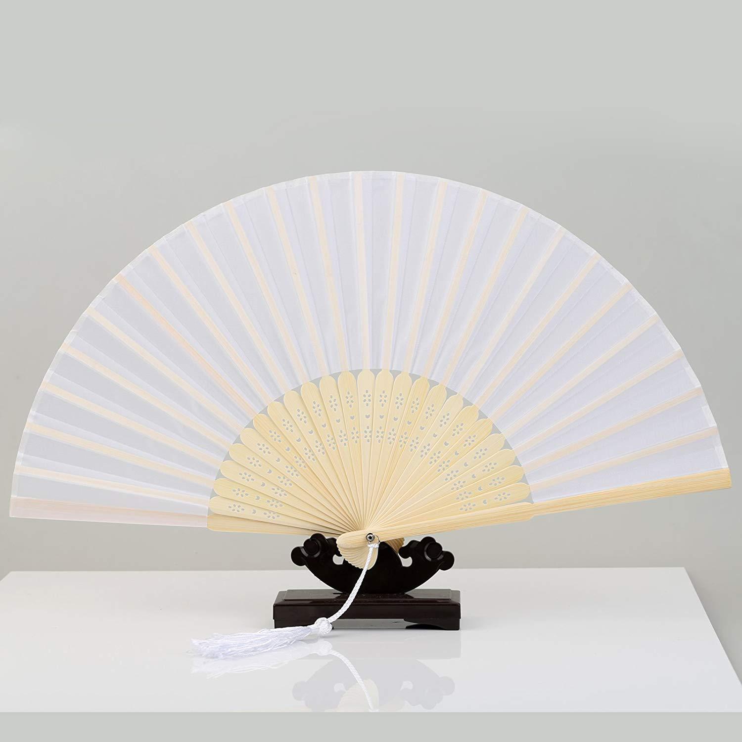 En stock paño llano transfronterizo plegable ventilador de hierro de uñas y borla llanura de la boda plegable ventilador de tela de color caramelo ventilador 15 colores opcionales