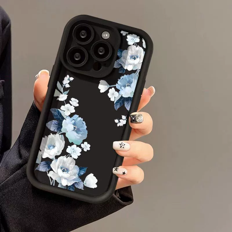 Чехол для телефона, совместим с iPhone16, матовый, с цветочным рисунком, 15