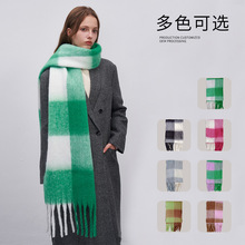 自制新款大格纹围巾女冬季韩版保暖氛围感加厚黑白仿羊绒围巾围脖