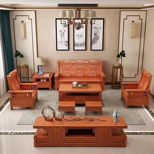 源头工厂中式实木框架沙发组合三人客厅仿古明清古典大方沙发家具