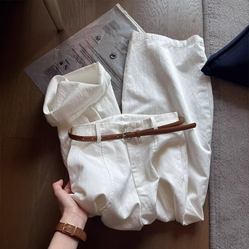 Liáng Yī Xuān Old Money Style White Tencel Cotton Wide-Leg Pants for Women 2026 High-Waisted Slimming Commuter Casual Pants Trendy for Women