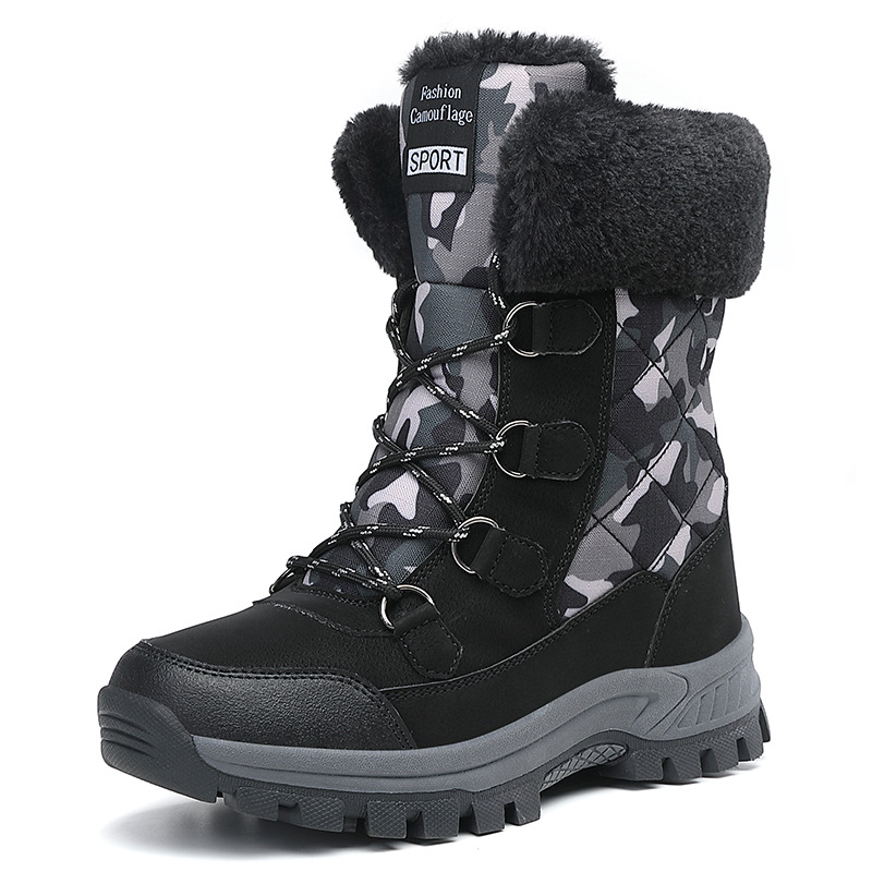 2025 transfronterizo de tamaño grande de soleas gruesas otoño y invierno nuevas botas de nieve cálidas de vello al aire libre zapatos de algodón camuflado verde