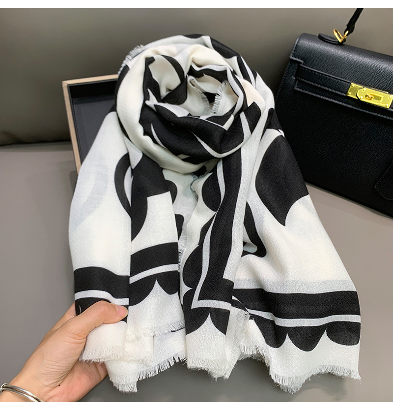 Schwarz weiß kontrast farbe kamelie elegante muster große schal für frauen design sinn, frühling und sommer sonne_voghion.com