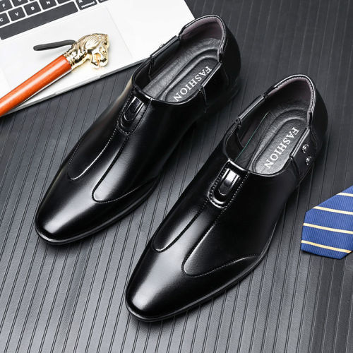 Autumn and Winter Men's Business Formal Leather Shoes, Youth Toe-Button Shoes, British Style Shoes, Black, with Warm Padding