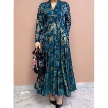 清仓特价春秋高档新款长袖连衣裙百搭气质v领大码时尚碎花中长裙