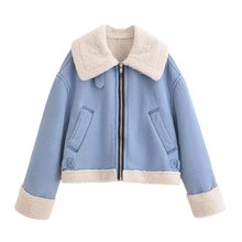 跨境外贸女装2025冬季欧美风翻领长袖抓绒夹克棉服外套女M2101-1F