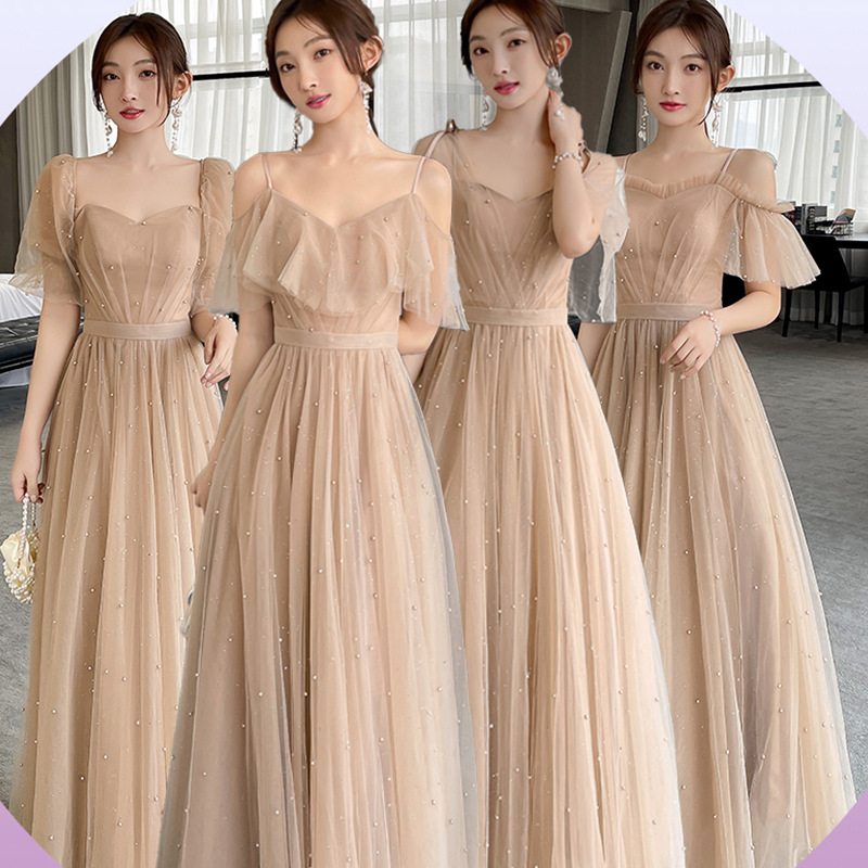 Bridesmaid Dress Autum Fairy Elegant 2025 New Niche Elegant Sister Group Host Evening Dress Skirt Women Slim Long Style