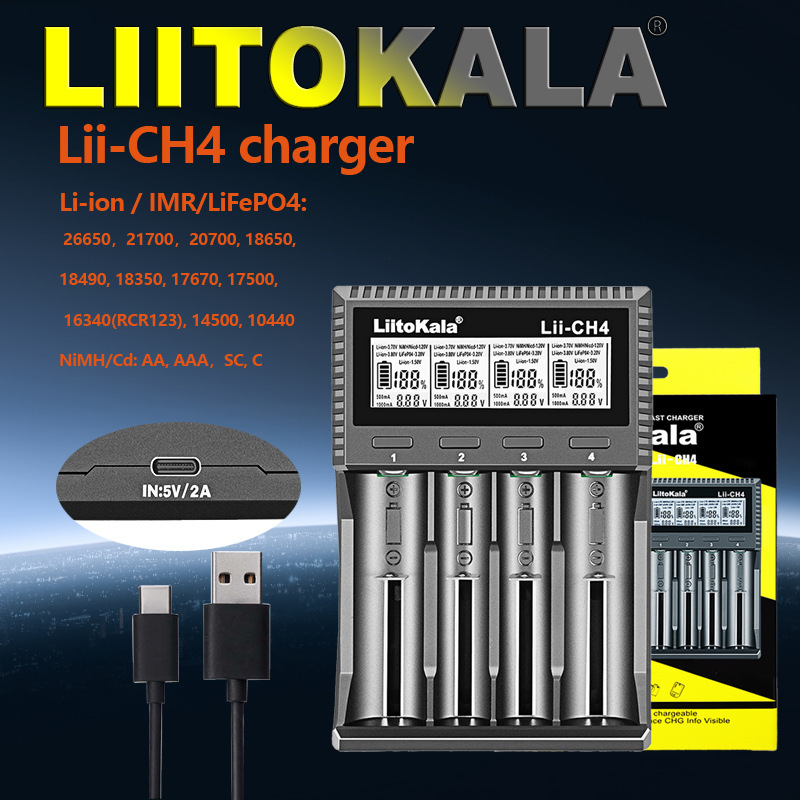 Cross-Border Exclusive Supply of Liitokala Lii-Ch4 1.5V/1.2V/3.2V Smart Battery Charger Type-C