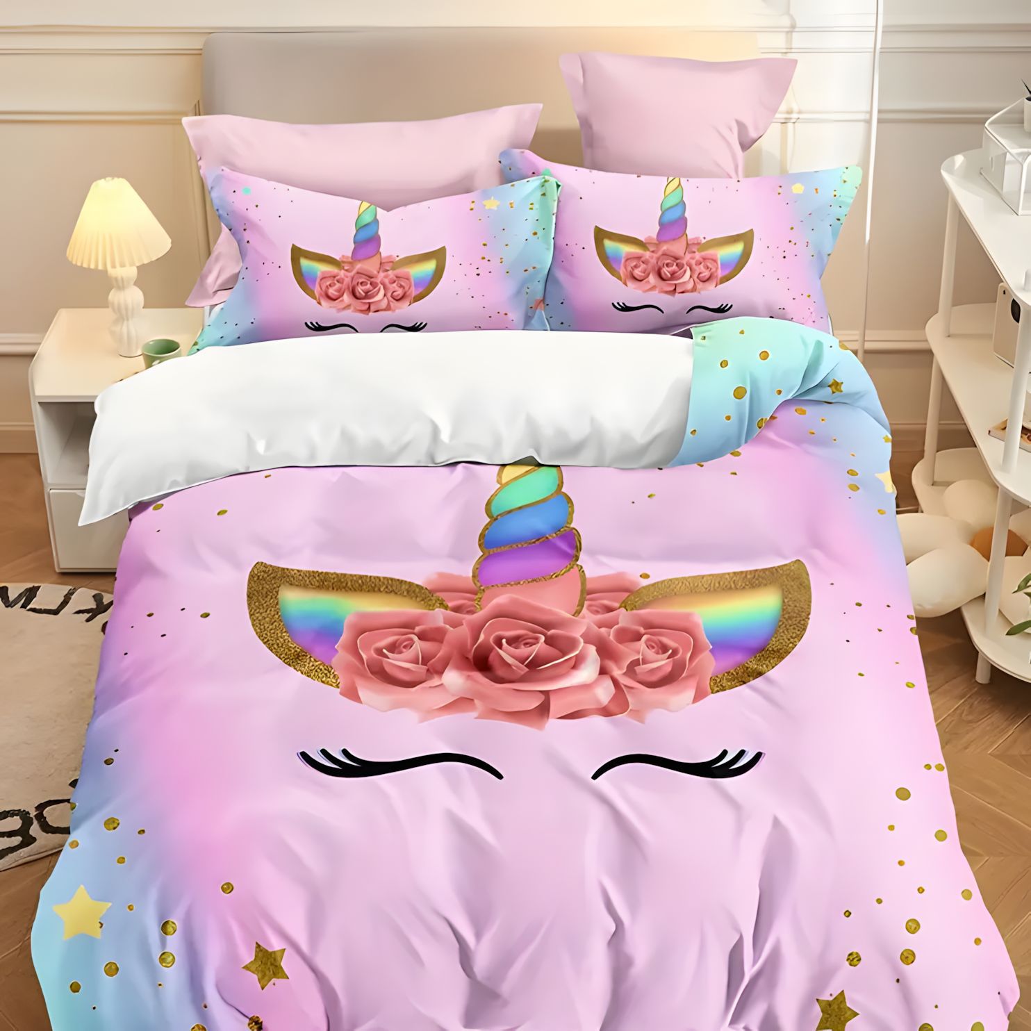 TEMU / JIT Sweet Child Heart Unicorn Princess Colchón Colchón Kit de ropa de cama para dibujar