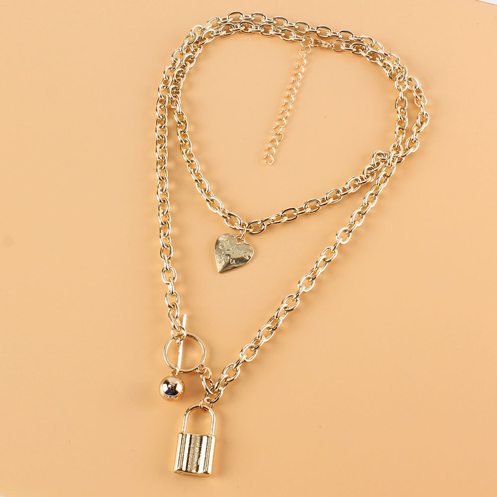 European And American Lock Pendant Simple Personality Heart-shape Lock-shaped Alloy Necklace Female 18400 display picture 4