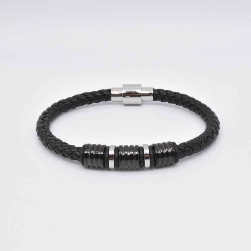 Simple Men's titanium steel 6.0MM leather bracelet