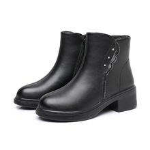 山力达迪真皮妈妈鞋子短靴棉鞋加绒保暖女鞋靴子中年中老年皮鞋舒