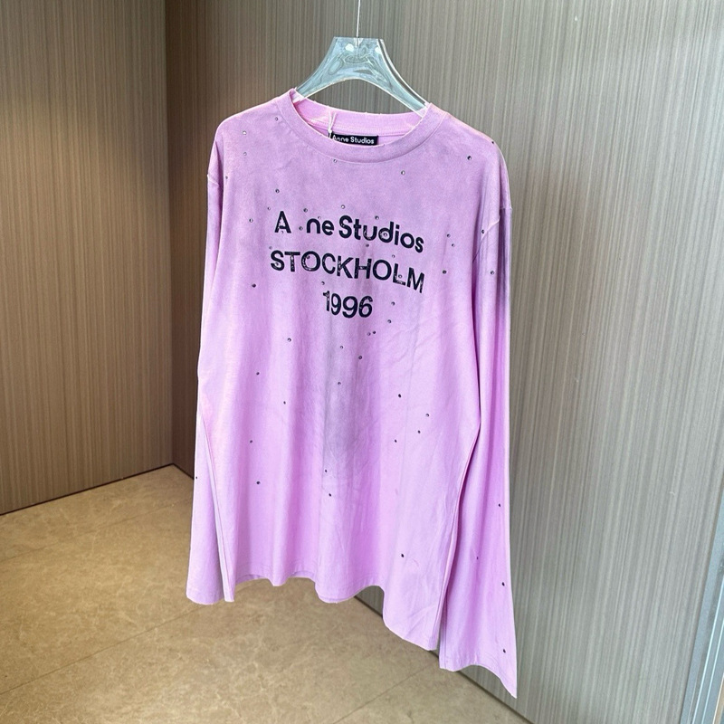 Three-Label 1996 Letter Print Casual Loose Ac Rhinestone Long-Sleeve Vintage T-Shirt Unisex Sun Protection Top