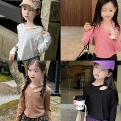 春季中小童韓版簡約休閒長袖T恤秋裝新款女童圓領上衣0071A013