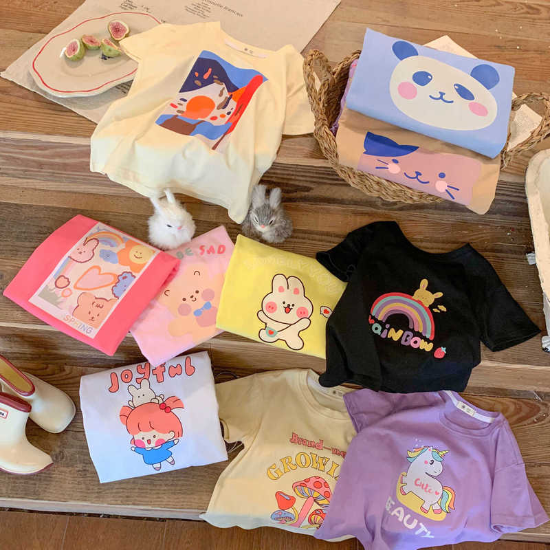 Girls' Summer Pure Cotton A Short-sleeved T-shirt 2024 New Children's Stylish Fashionable Base Shirt Baby's All-match Clothing