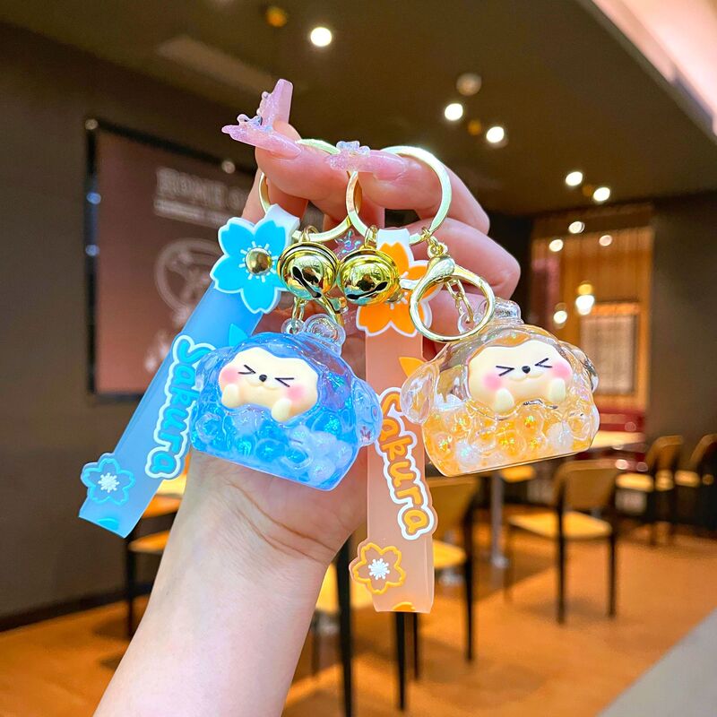 Luminous Bubble Beads Grub Keychain Oil Bottle Cute quicksand Ornaments Crystal Key Chain School Bag Car Pendant