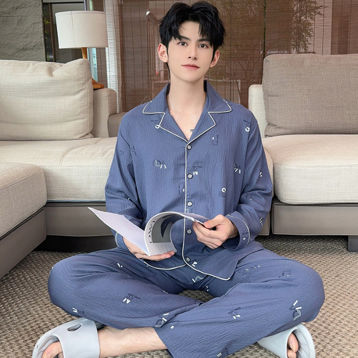 2025 nuevo pijama de primavera y otoño de hombre nubes de algodón de manga larga con la solapa de vestir de casa para niños set de verano