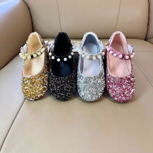 Girls Princess Shoes Children's Spring and Autumn New Crystal Shoes with Dress Rhinestone Soft-soled Princess Leather Shoes Flat Shoes