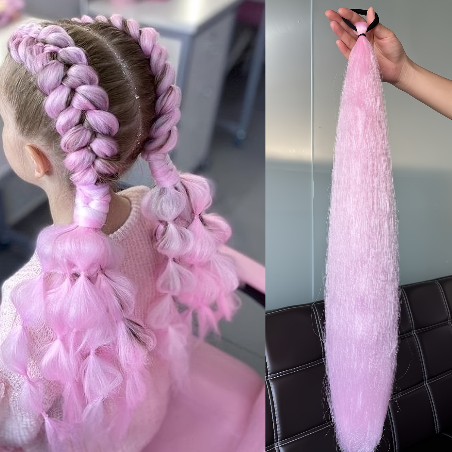 2 piezas de paquete de niños niñas pelucas de cola de caballo elásticas de boxeo trenzas de cuerda elástica de color trenzas de cabello extensiones de pelo