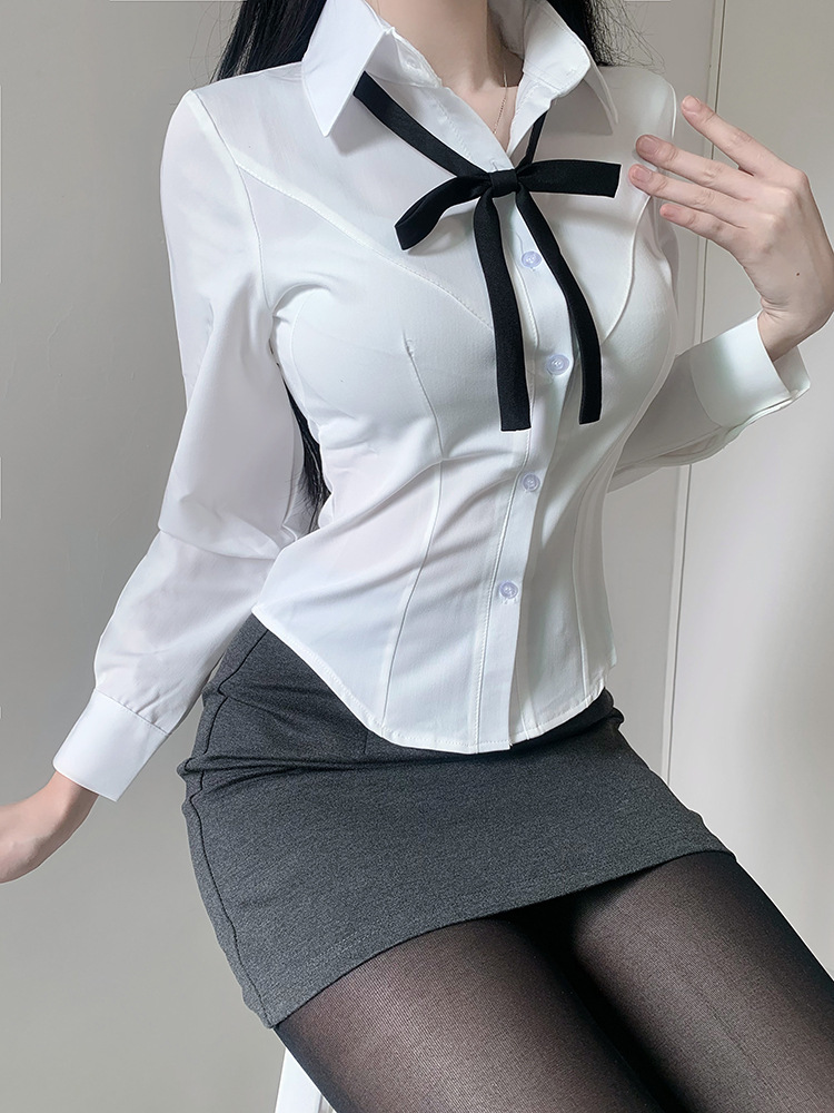 뜨거운 소녀 순수한 욕망 JK 유니폼 허리 타이트 셔츠 여성 대학 스타일 슬림 핏 슬리밍 화이트 셔츠 엉덩이 스커트 투피스 세트