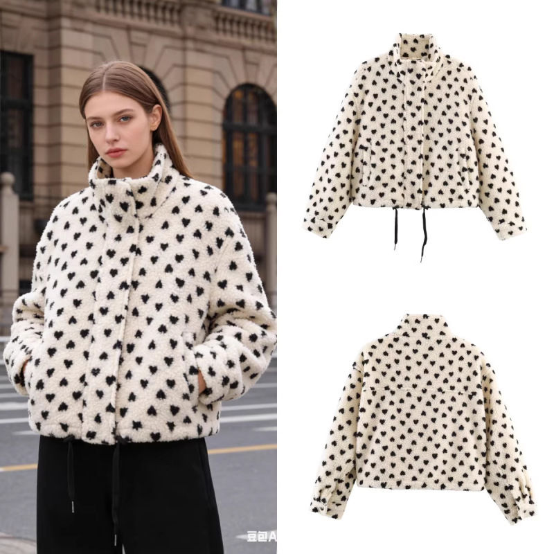 Za Foreign Trade Cross-Border Wholesale European and American Style Women's Winter Fashion Stand Collar Fleece Jacket Drawstring Coat Top