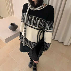 恩曲秋冬韩系帽子围巾毛衣女三件套费尔岛宽松套头圆领加厚针织衫