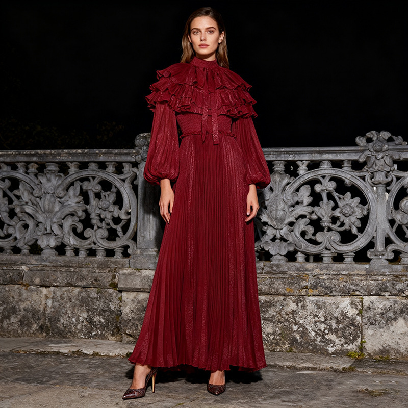 Palace-Style Lantern Sleeve Dress 2026 Summer New Women's Fashion Waist-Cinching Solid Color Chiffon Dress for Women Palace-Style Lantern Sleeve Dress 2026 Summer New Women's Fashion Waist-Cinching Solid Color Chiffon Dress for Women