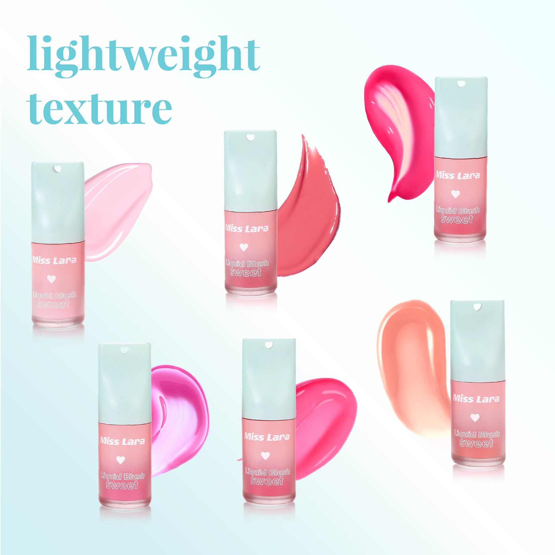 Rubor Líquido MissLara con Aplicador de Esponja, Macaron, 6 Colores, Ligero, Natural, Iluminador, Maquillaje Transfronterizo