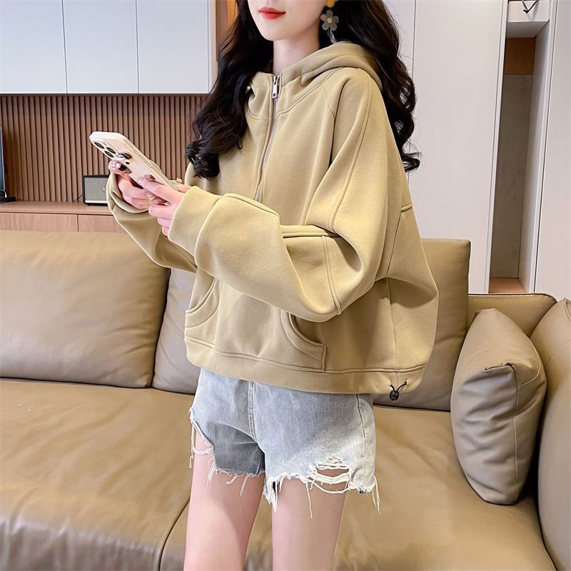 连帽卫衣女2025新款春秋宽松百搭显瘦慵懒风小个子纯色外套上衣潮|undefined