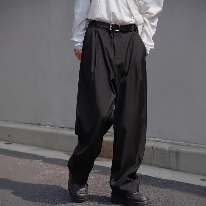 Japanese Retro Coffee Brown Wide-Leg Dress Pants for Men, High-End Drapey Straight Casual Oversized Loose Suit Pants