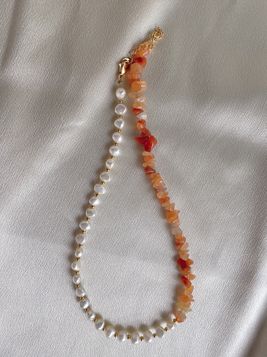 Fashion Irregular natural stone Pearl Titanium Steel Beaded Necklace 1 Piece