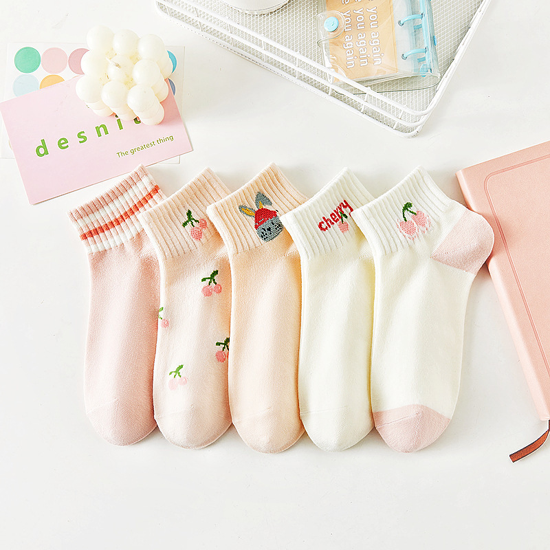 Pink socks women's socks spring and summer thin breathable Cute Korean style with small leather shoes student sports low-cut boat Socks