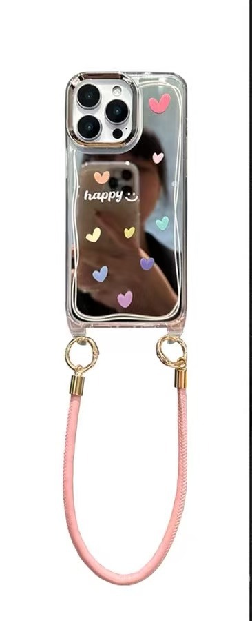 Cuerda de mano de piel rosa-espejo-colorido amor sonriente RC