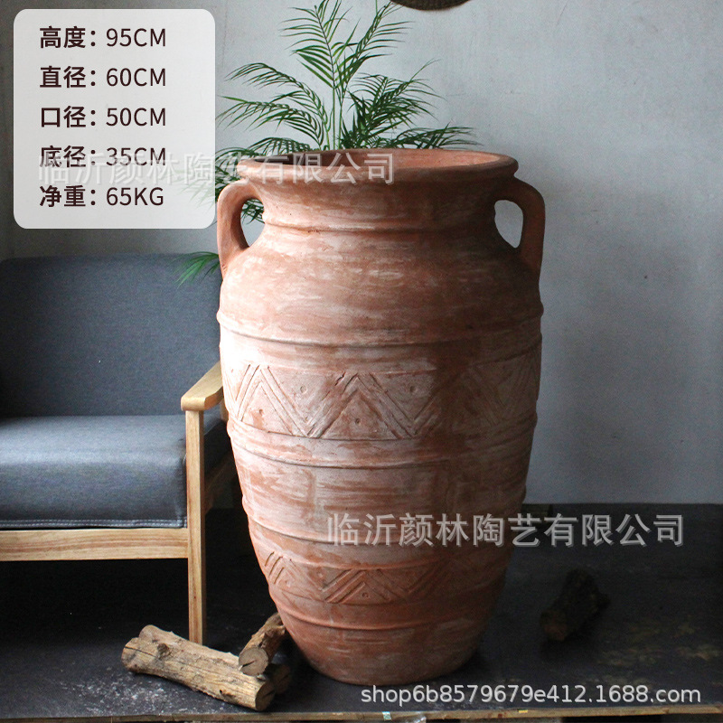 Hacer viejos paisajes vasijas de cerámica gran tamaño jardín decoración de la olla de cerámica hecha a mano tierra cerámica roja antiguo cerámica roja super grande